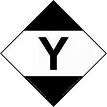 Black and white diamond-shaped sign containing the letter ’Y’
