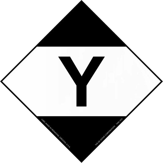 Black and white diamond-shaped sign containing the letter ’Y’