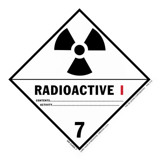 Warning sign for Class 7 radioactive materials featuring the trefoil radiation symbol.