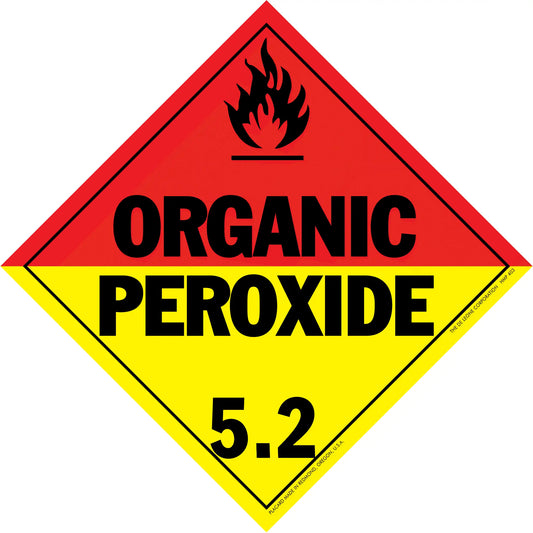 Diamond-shaped hazard warning sign for organic peroxide with class number 5.2.