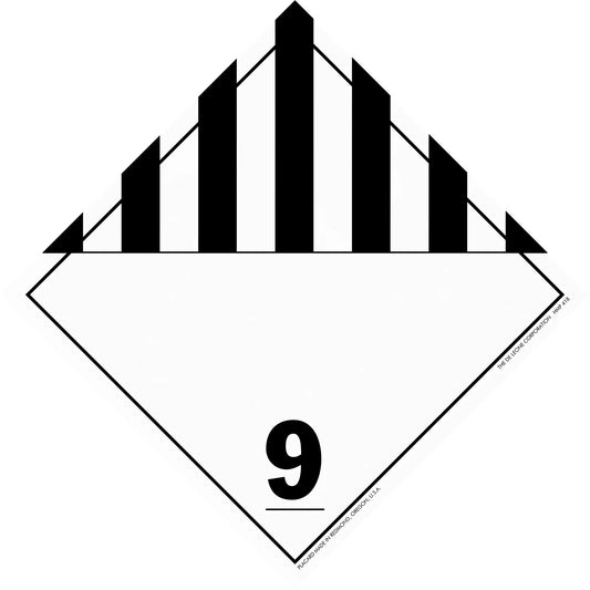 Hazardous materials warning placard with black stripes and number 9.