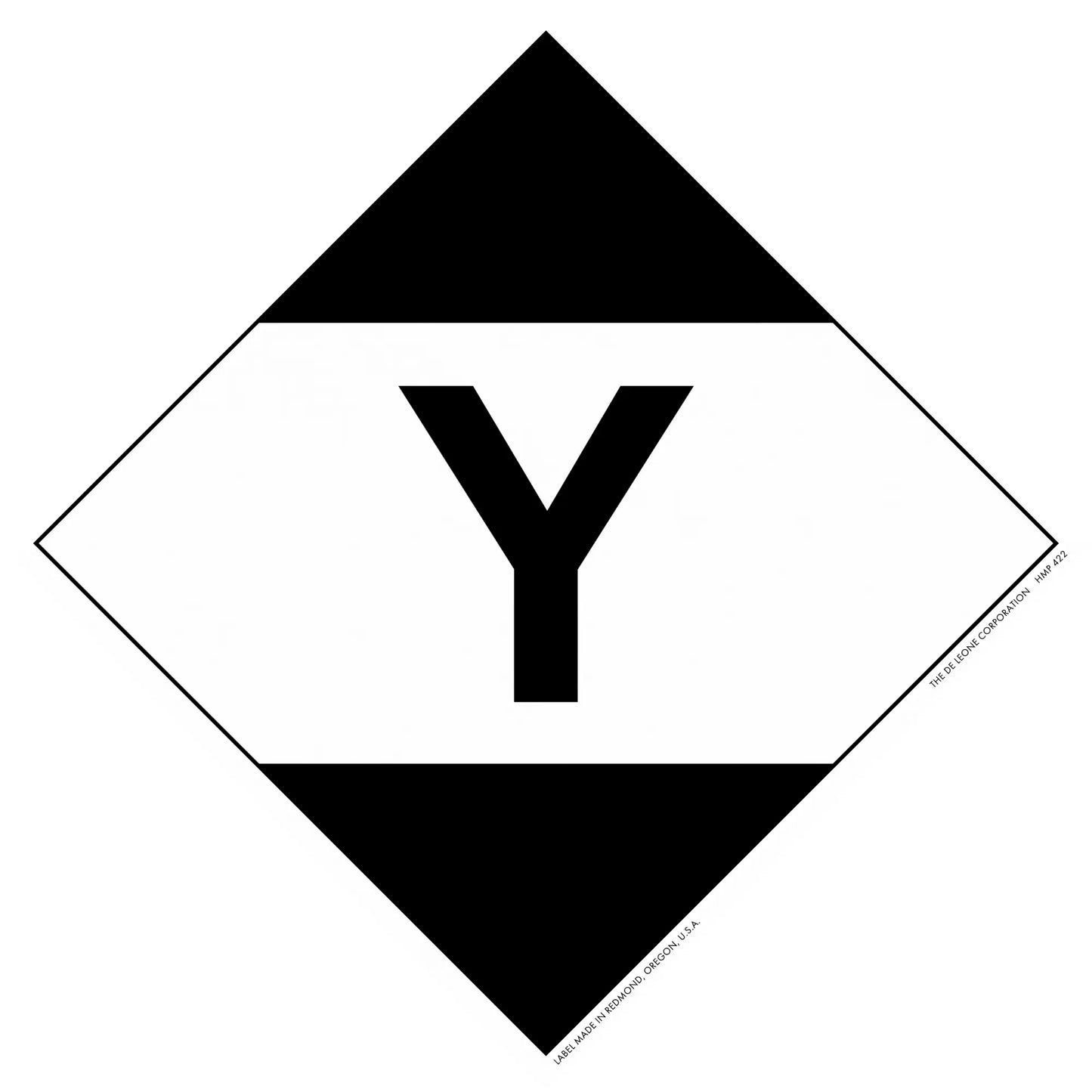 Black and white diamond-shaped sign containing the letter ’Y’