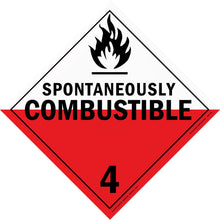 Warning sign for spontaneously combustible materials with hazard class 4 designation.
