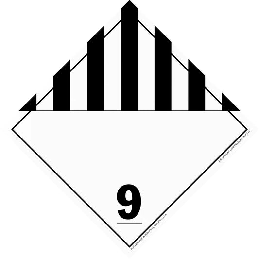 Hazardous materials warning placard with black stripes and number 9.