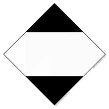 Diamond-shaped sign with black triangles at top and bottom and a white center band.