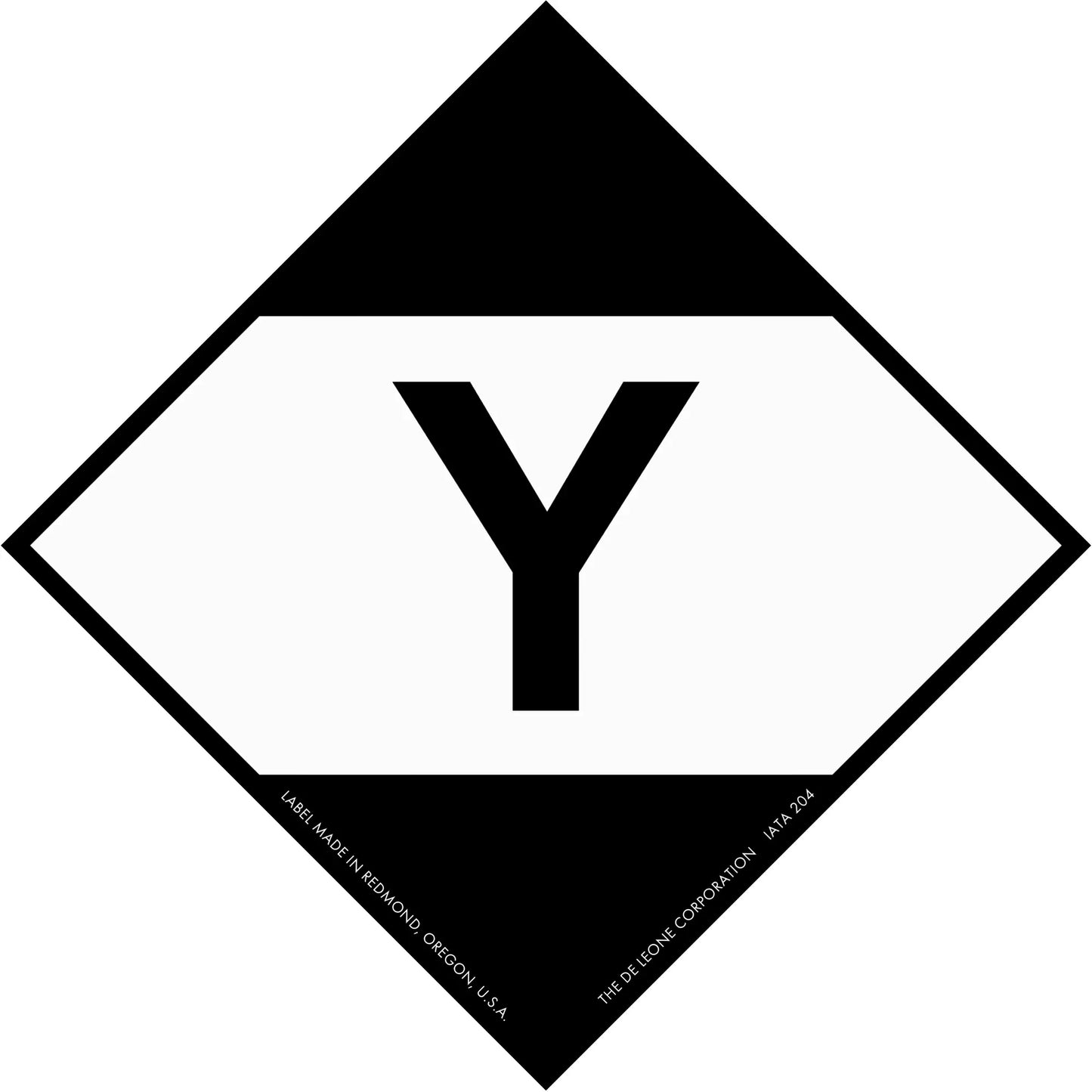 Black and white diamond-shaped sign containing the letter ’Y’