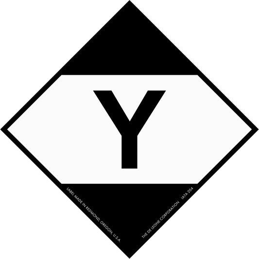 Black and white diamond-shaped sign containing the letter ’Y’