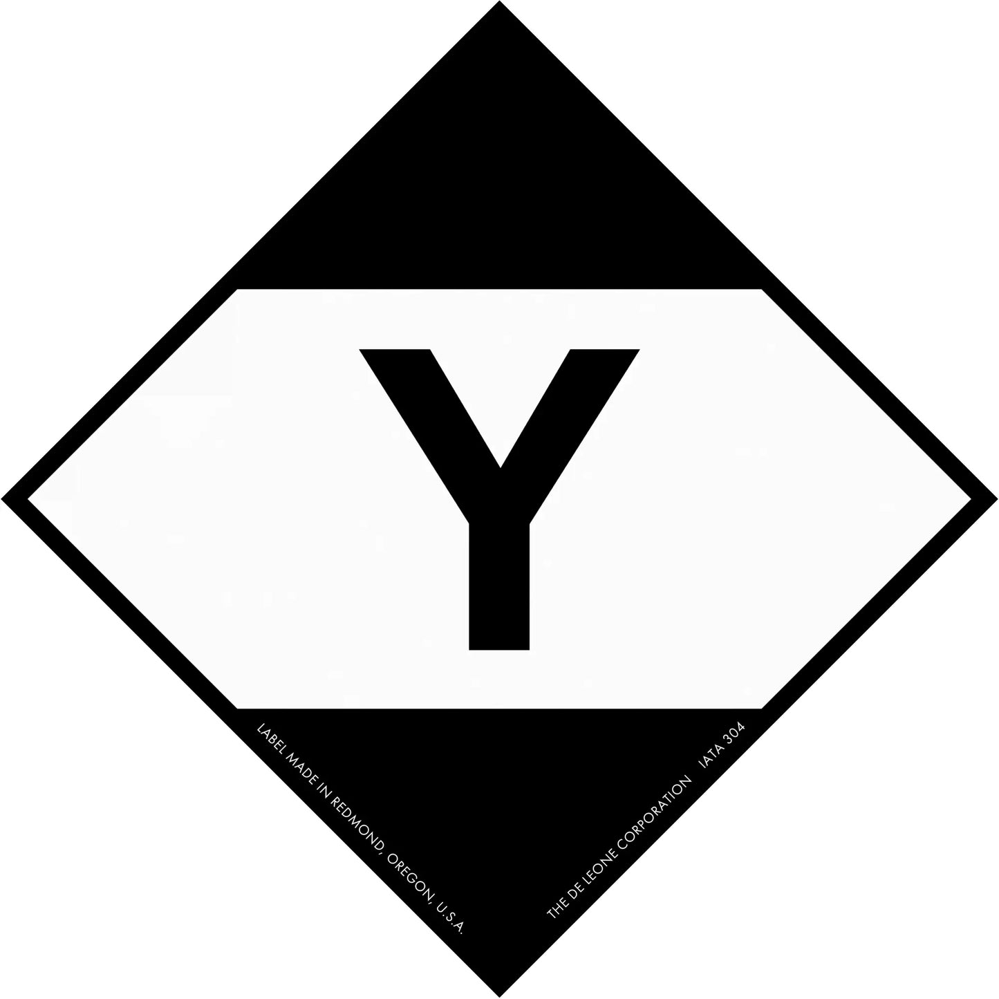 Black and white diamond-shaped sign containing the letter ’Y’