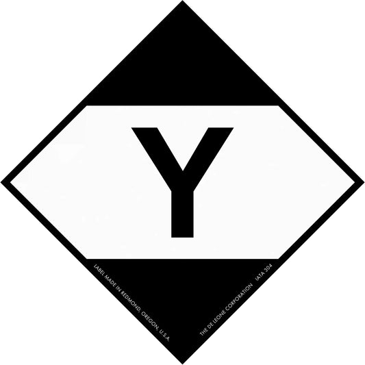Black and white diamond-shaped sign containing the letter ’Y’