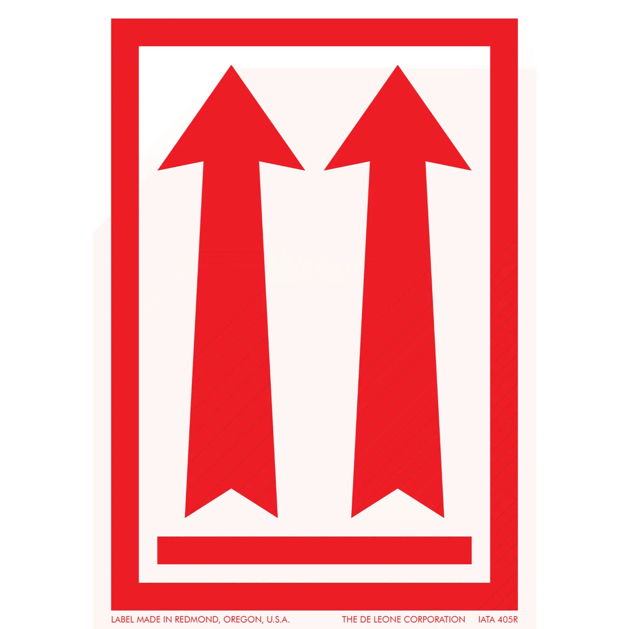 Two red upward-pointing arrows within a red rectangular border.
