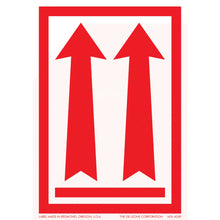 Two red upward-pointing arrows within a red rectangular border.