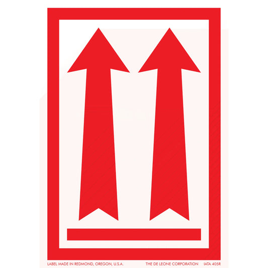 Two red upward-pointing arrows within a red rectangular border.