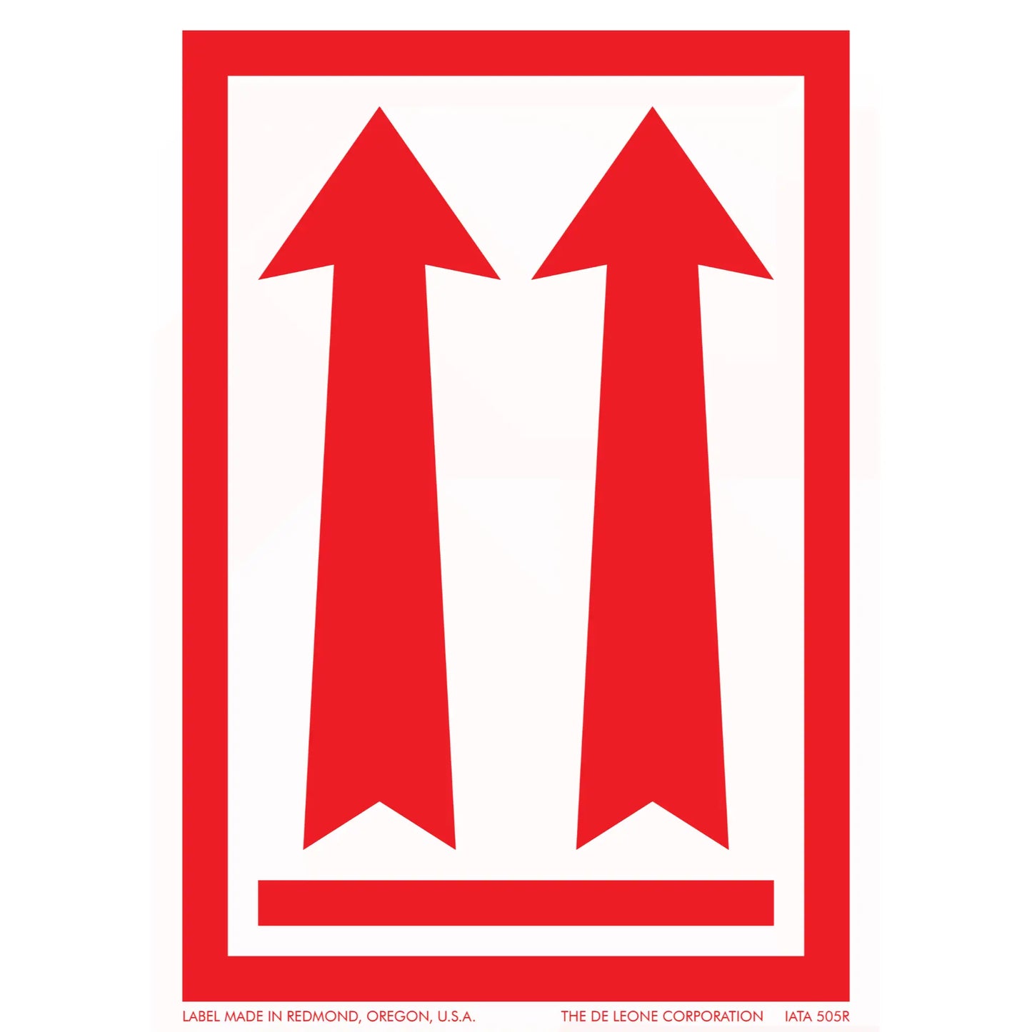 Two red upward-pointing arrows within a red rectangular border.