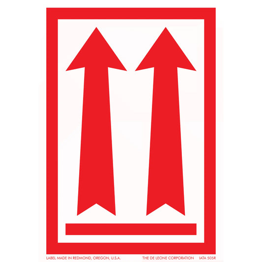 Two red upward-pointing arrows within a red rectangular border.