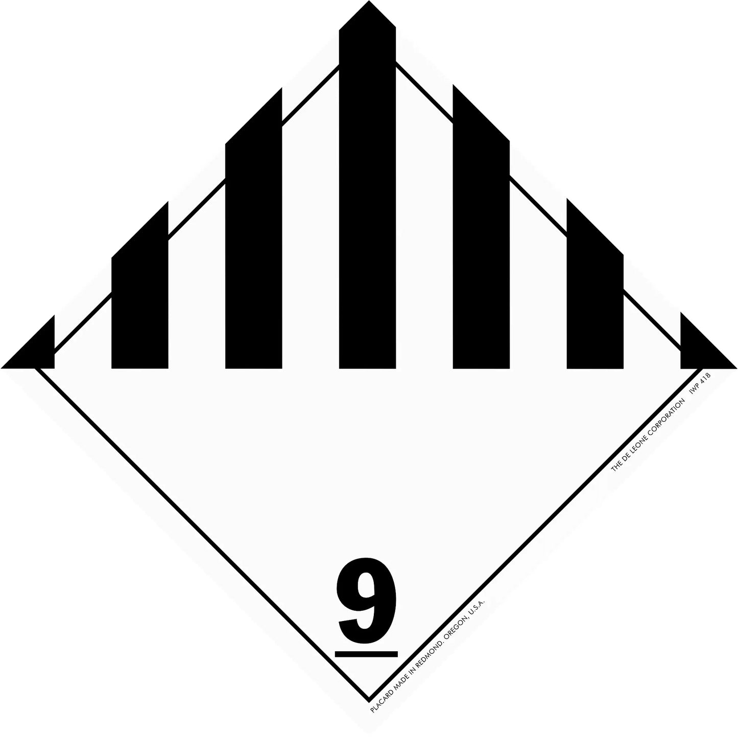 Black and white hazardous materials warning placard with the number 9.