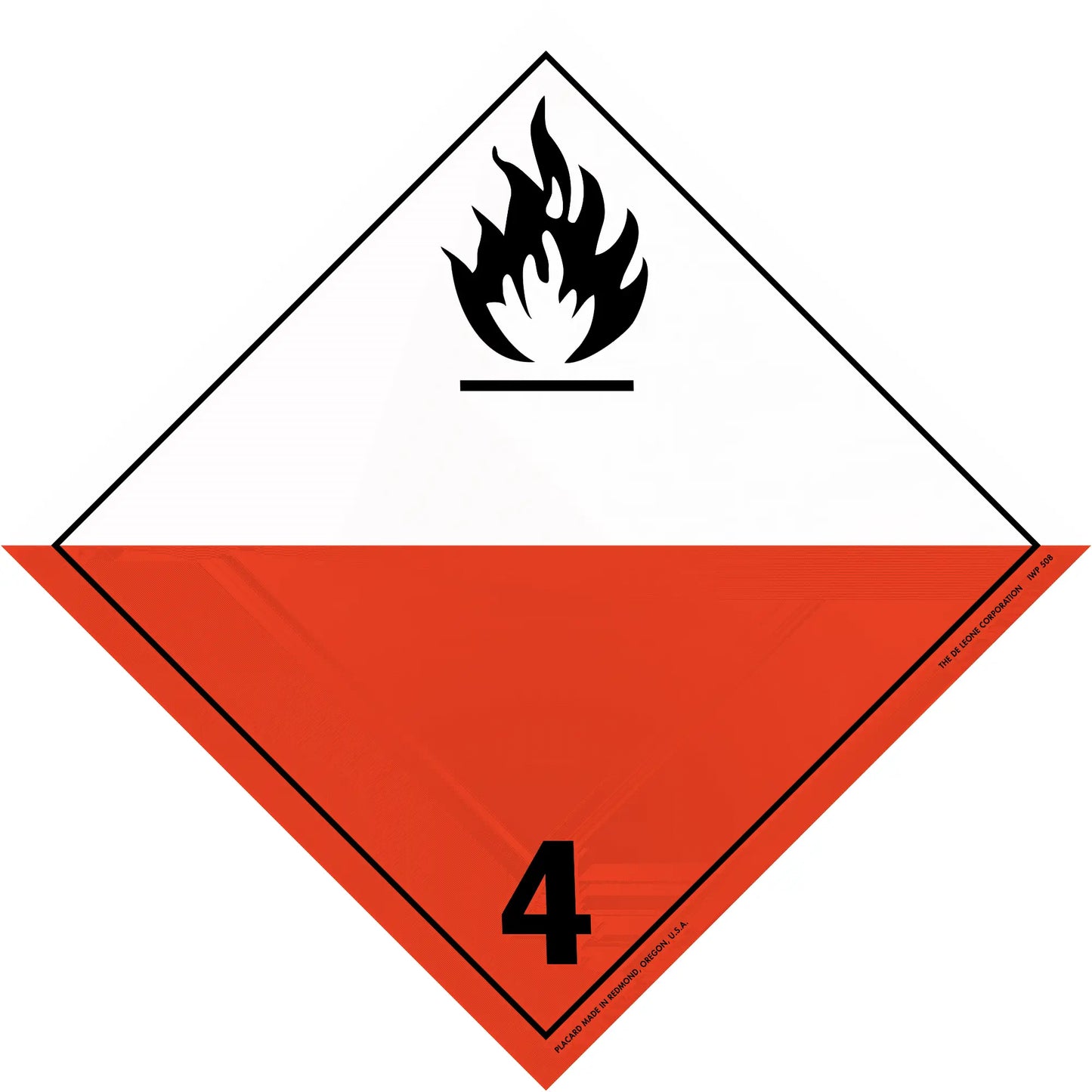 Hazard warning placard with flame symbol and number 4, indicating spontaneously combustible materials.