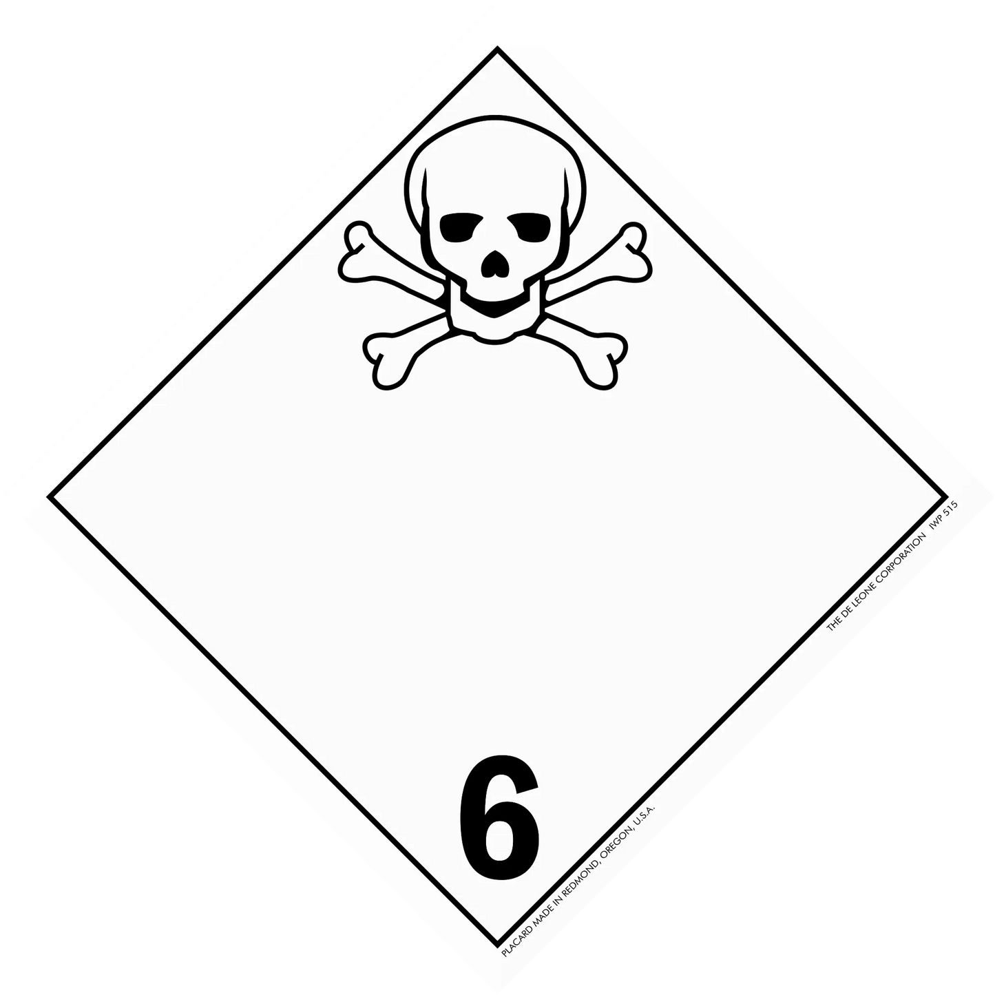 Hazardous materials warning placard with skull and crossbones symbol and number 6.