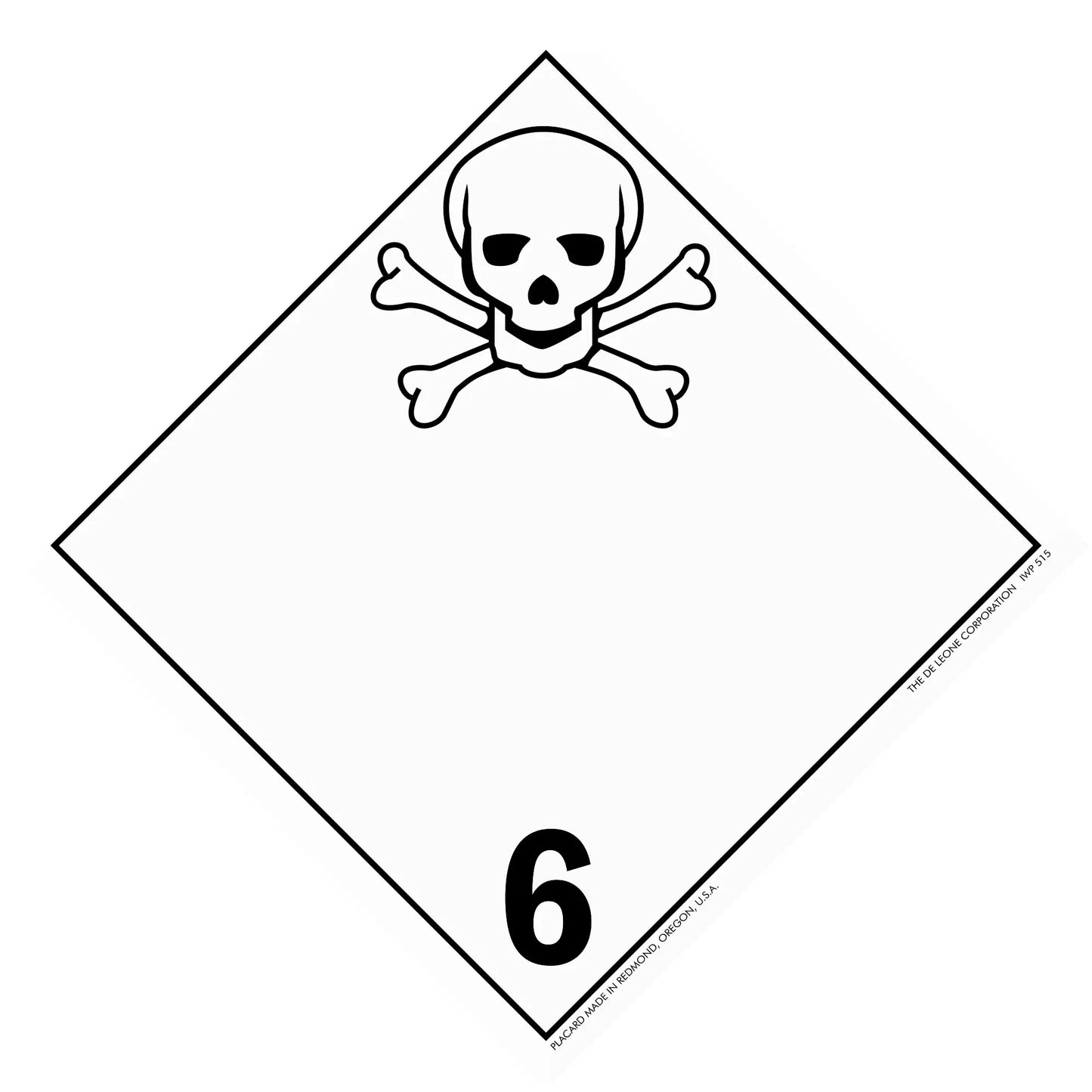 Hazardous materials warning placard with skull and crossbones symbol and number 6.