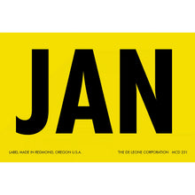 Bold black text spelling ’JAN’ on a yellow background.