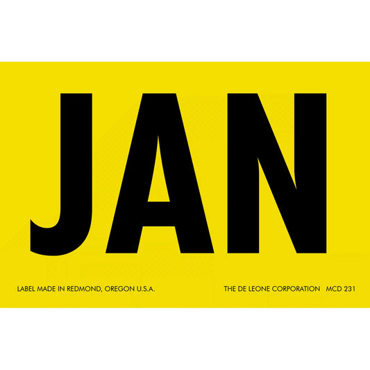 Bold black text spelling ’JAN’ on a yellow background.