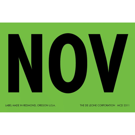 Black text ’NOV’ on a green label