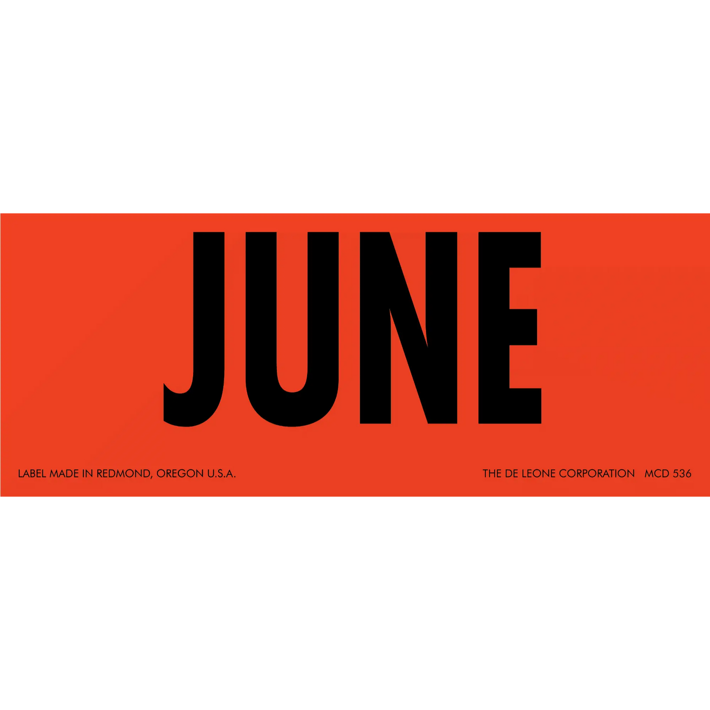 Bold black text spelling ’JUNE’ on an orange-red background.