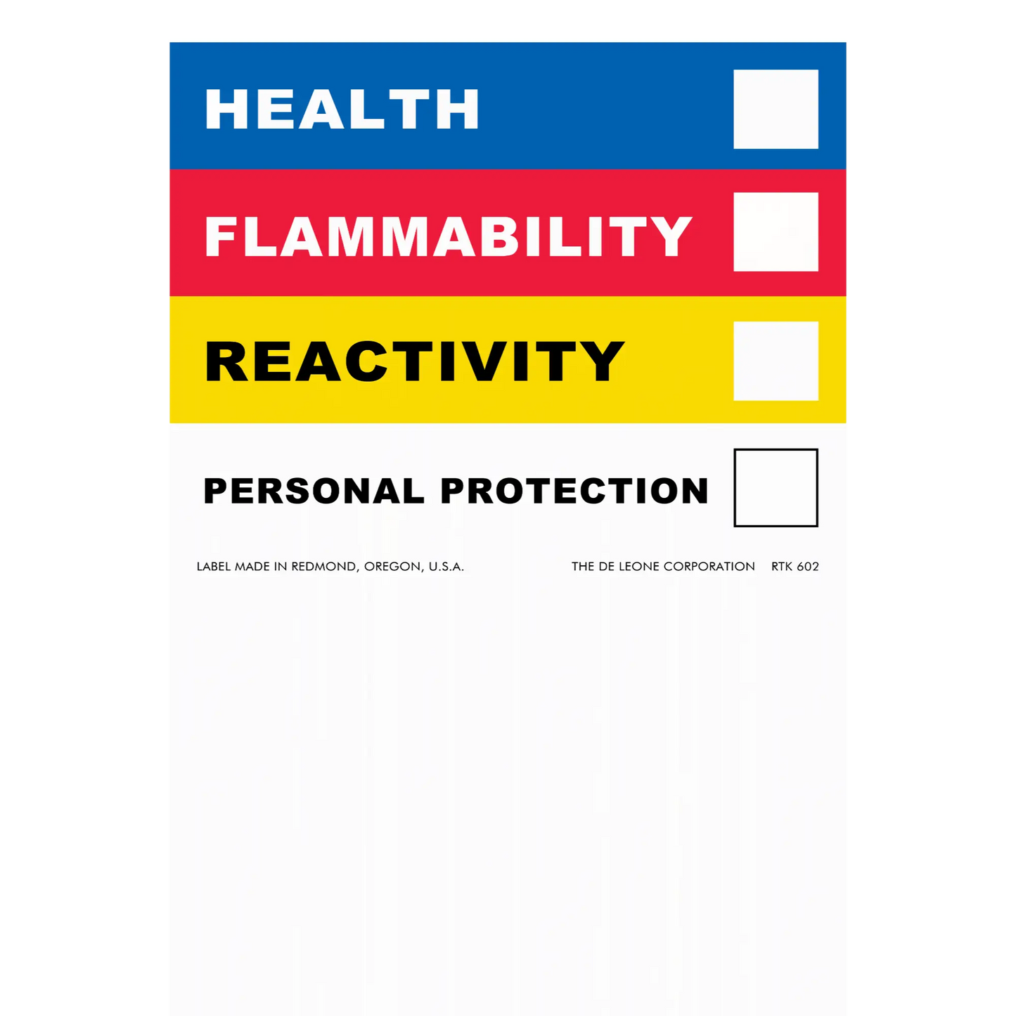 NFPA hazard diamond warning label with blue, red, and yellow sections for health, flammability, and reactivity ratings.