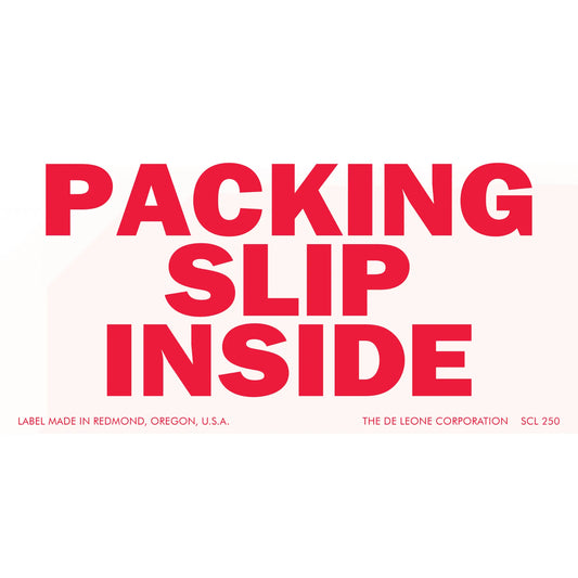 Red text label reading ’PACKING SLIP INSIDE’