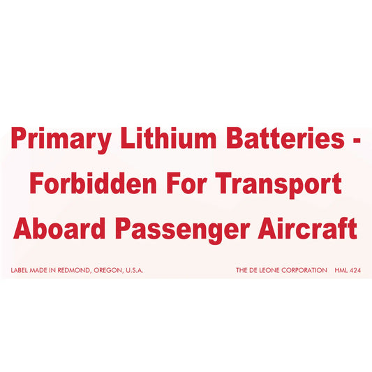 Red warning label stating ’Primary Lithium Batteries - Forbidden For Transport Aboard Passenger Aircraft’