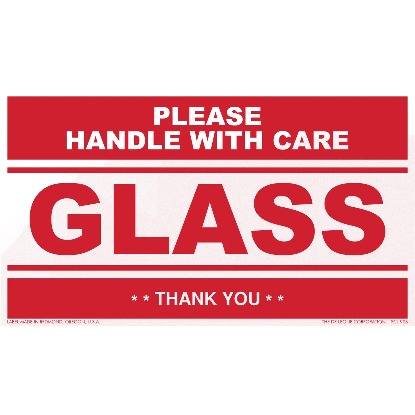 Red and white warning label for fragile glass items.