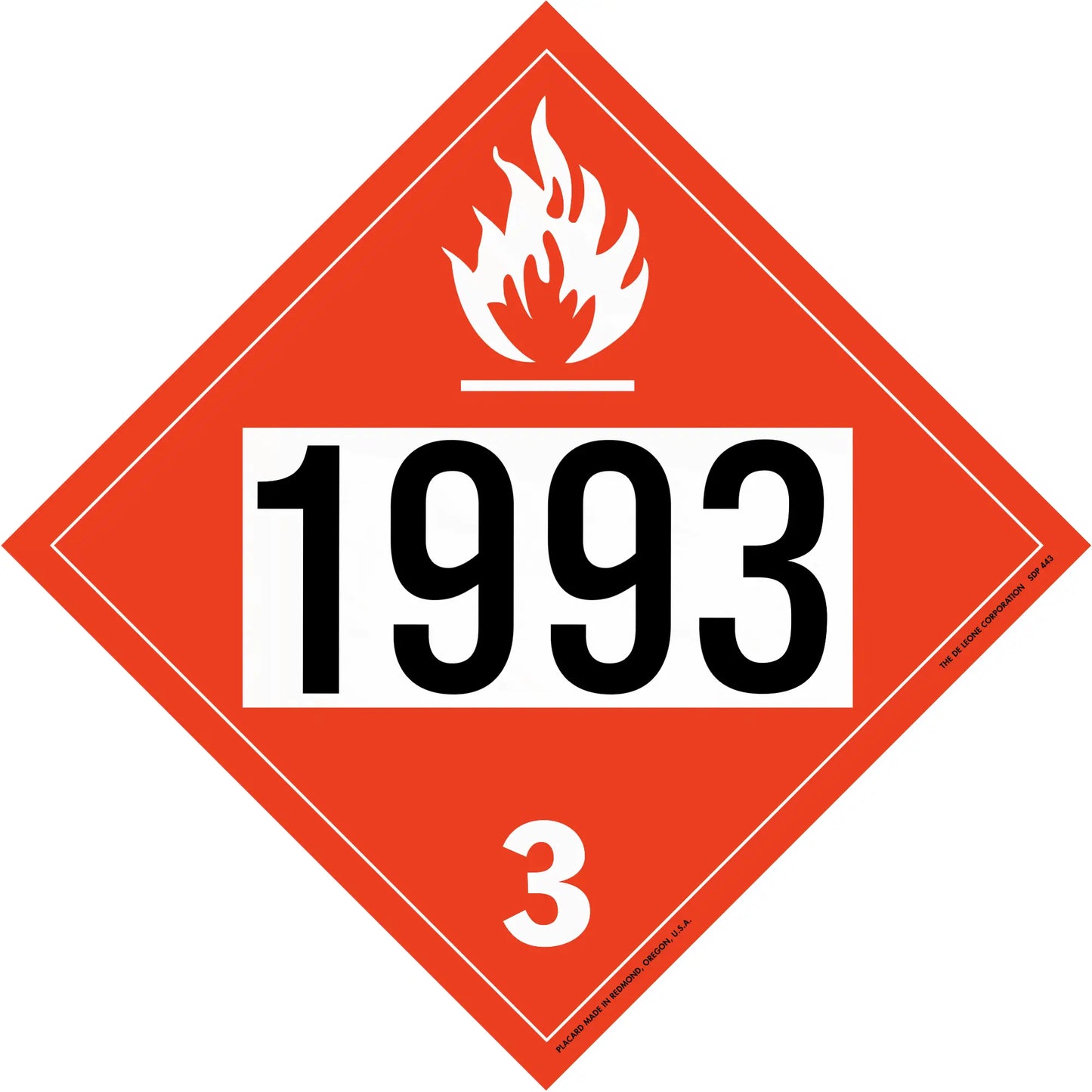 Hazardous materials placard with number 1993 and flame symbol indicating flammable liquid (Class 3).