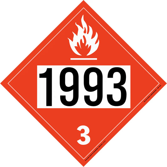 Hazardous materials placard with number 1993 and flame symbol indicating flammable liquid (Class 3).