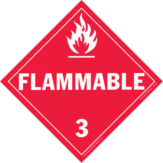 Red diamond-shaped flammable warning sign with the number 3.