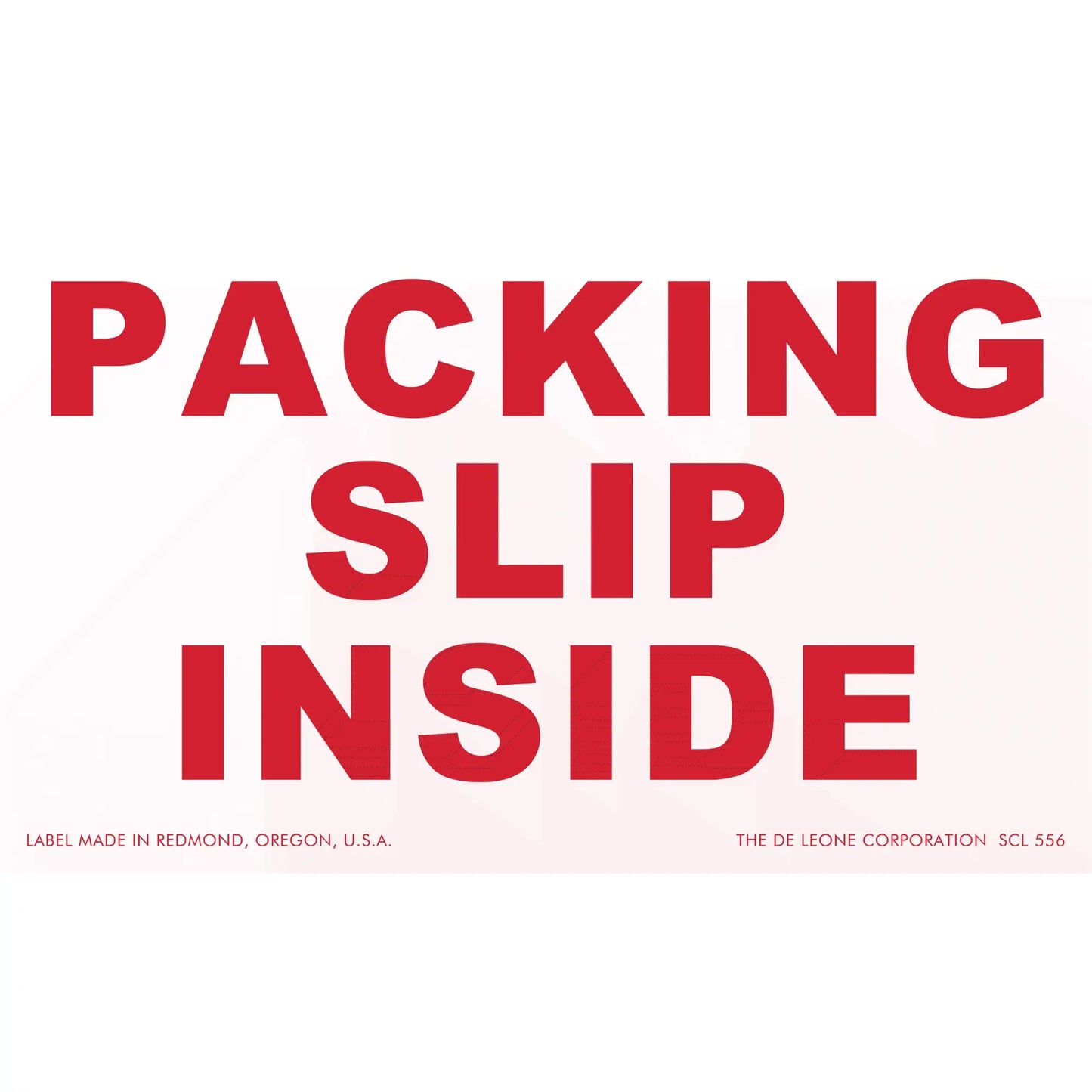 Red text reading ’PACKING SLIP INSIDE’ on a light pink background.