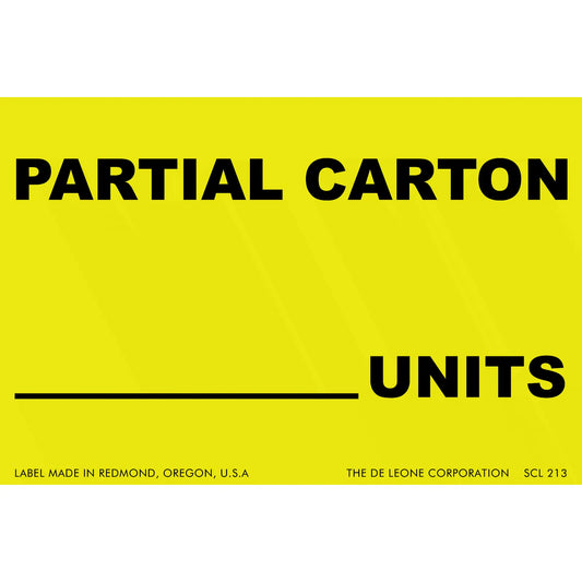 Yellow label with black text reading ’PARTIAL CARTON ___ UNITS’