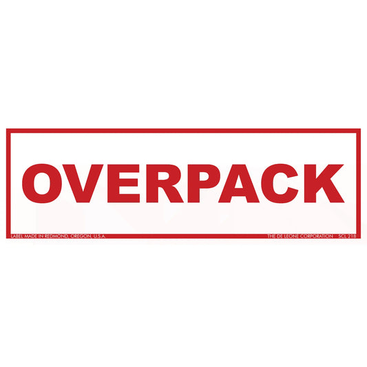 Red text reading ’OVERPACK’ in capital letters within a red rectangular border.