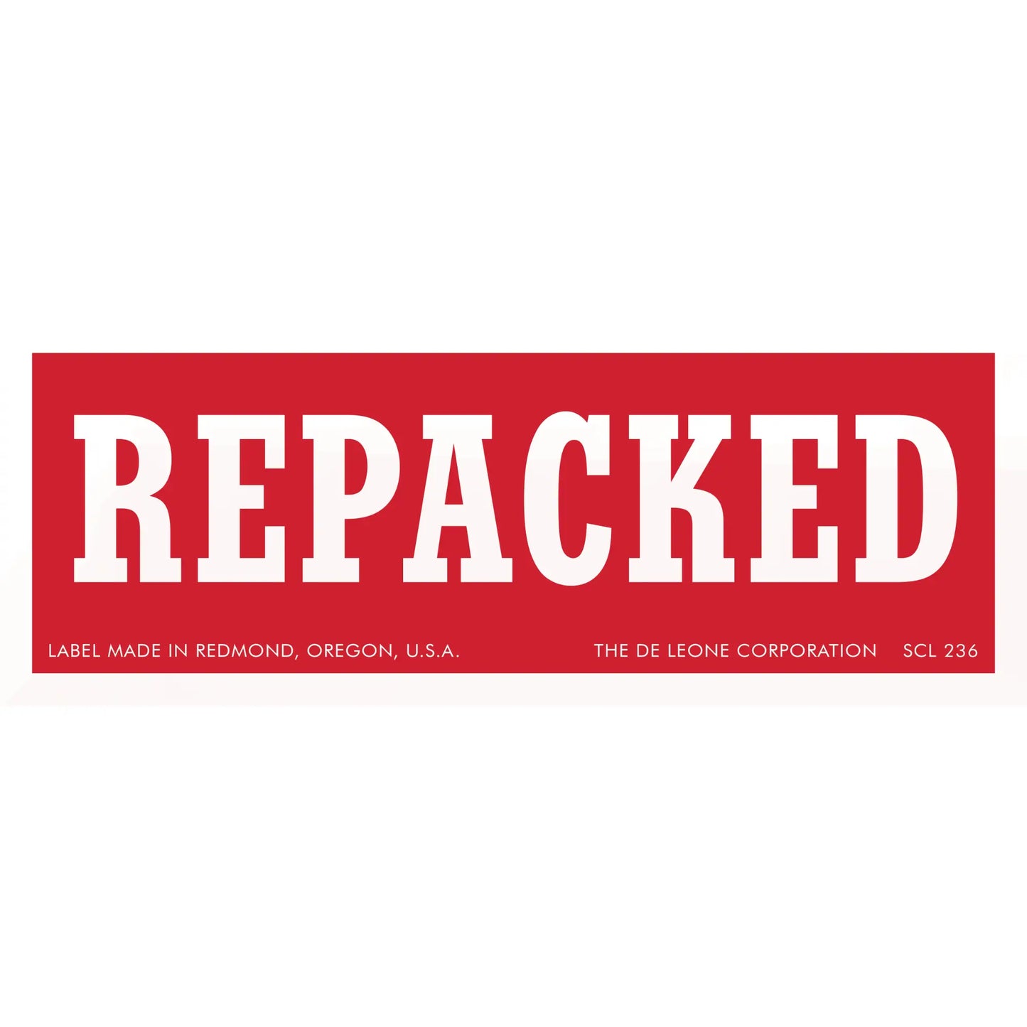 Red rectangular label with ’REPACKED’ in bold white letters.