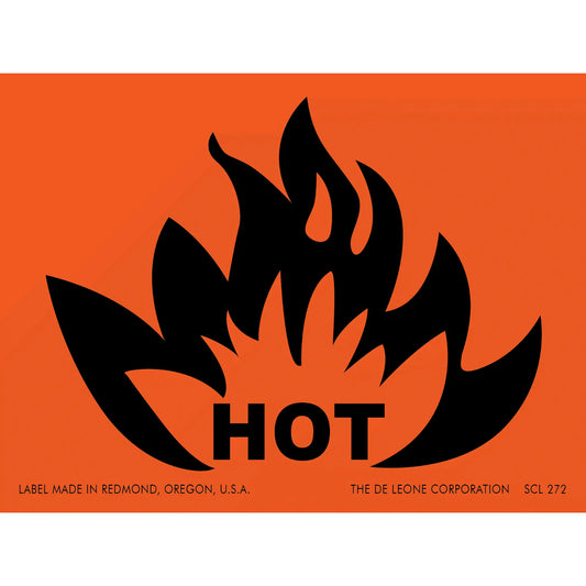 Black flame icon with ’HOT’ text on an orange background.