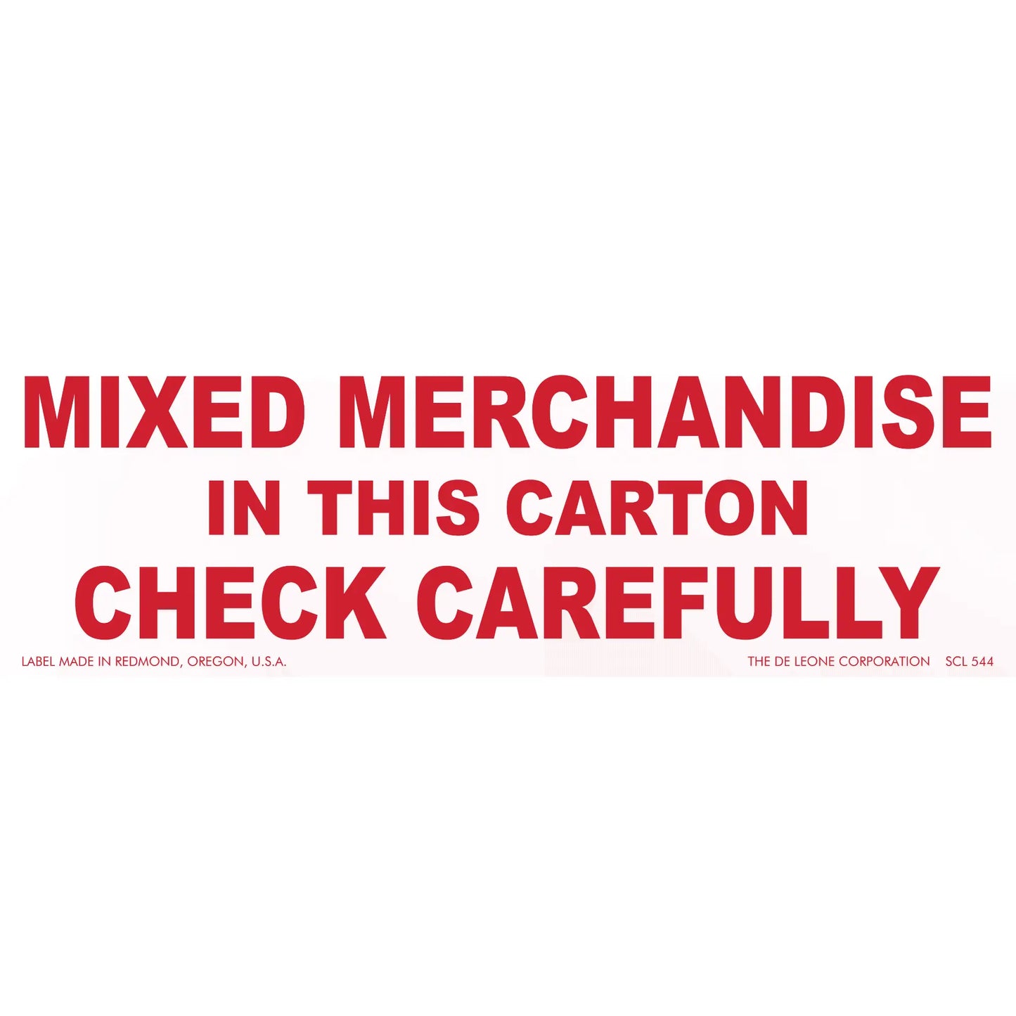Red text warning label stating ’MIXED MERCHANDISE IN THIS CARTON CHECK CAREFULLY’