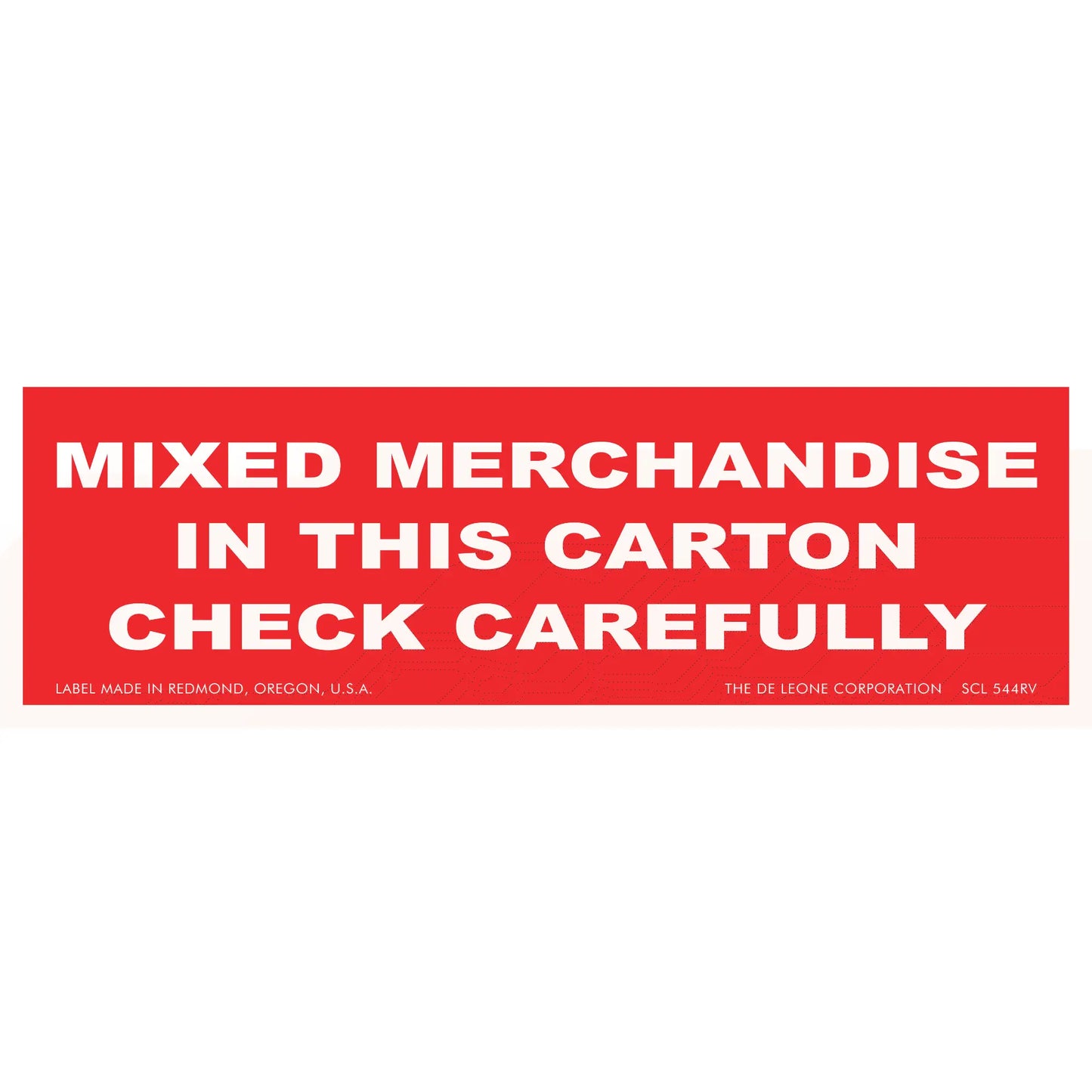 Red warning label stating ’MIXED MERCHANDISE IN THIS CARTON CHECK CAREFULLY’