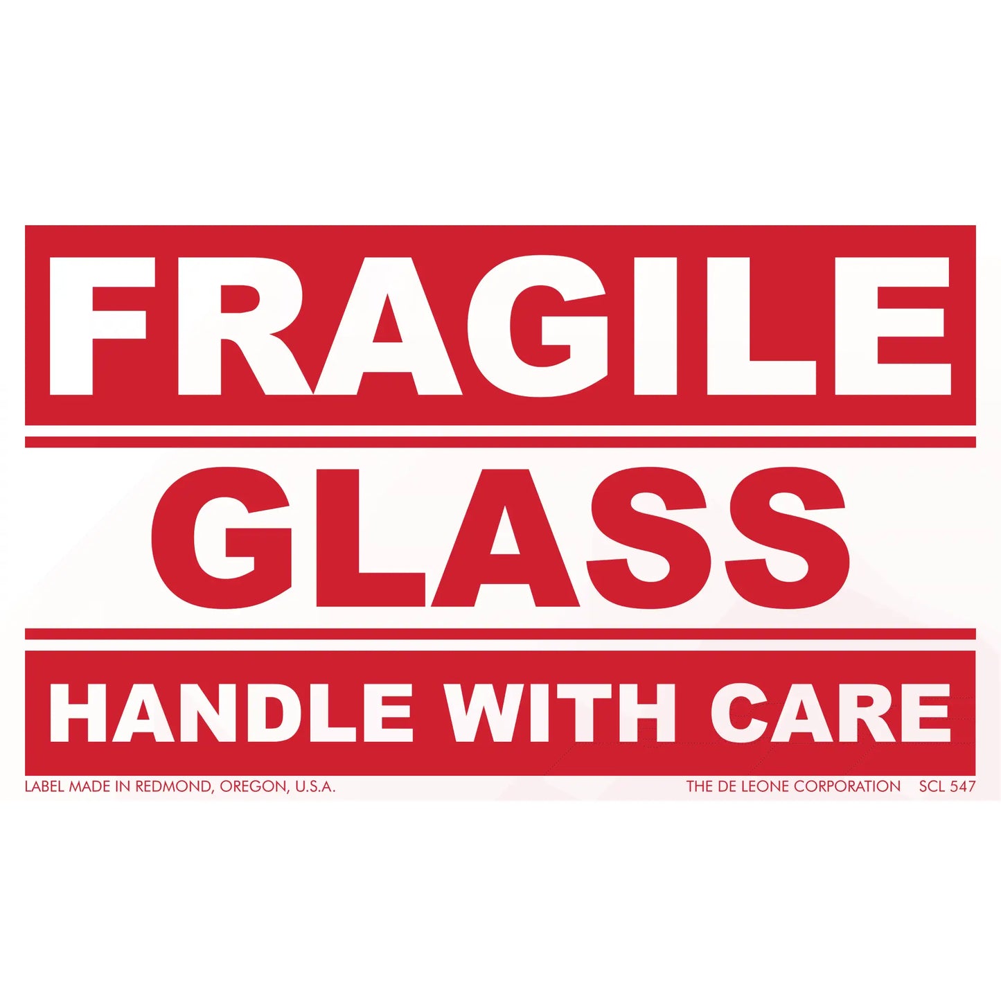 Red and white warning label for fragile glass items.