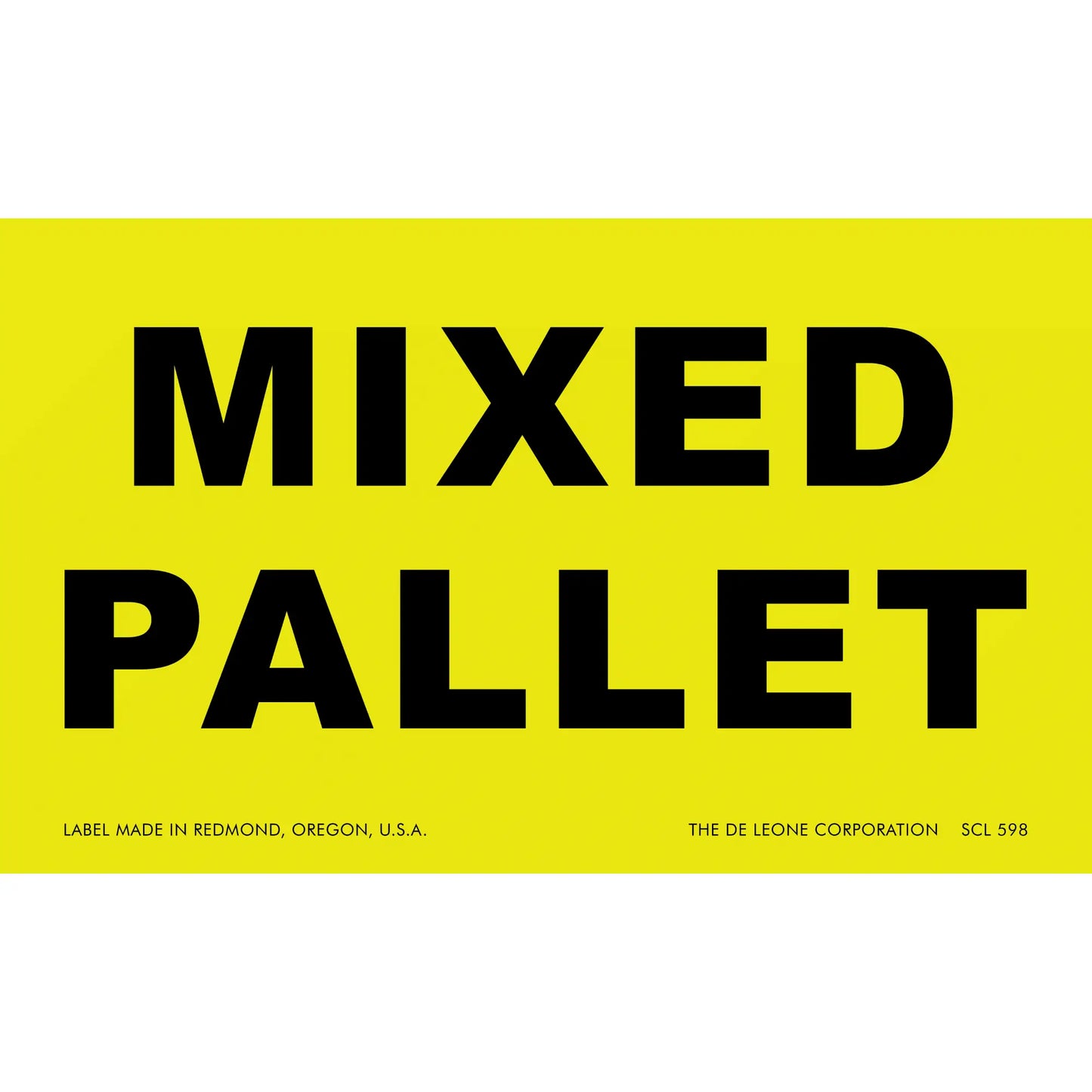 Yellow warning label with black text reading ’MIXED PALLET’