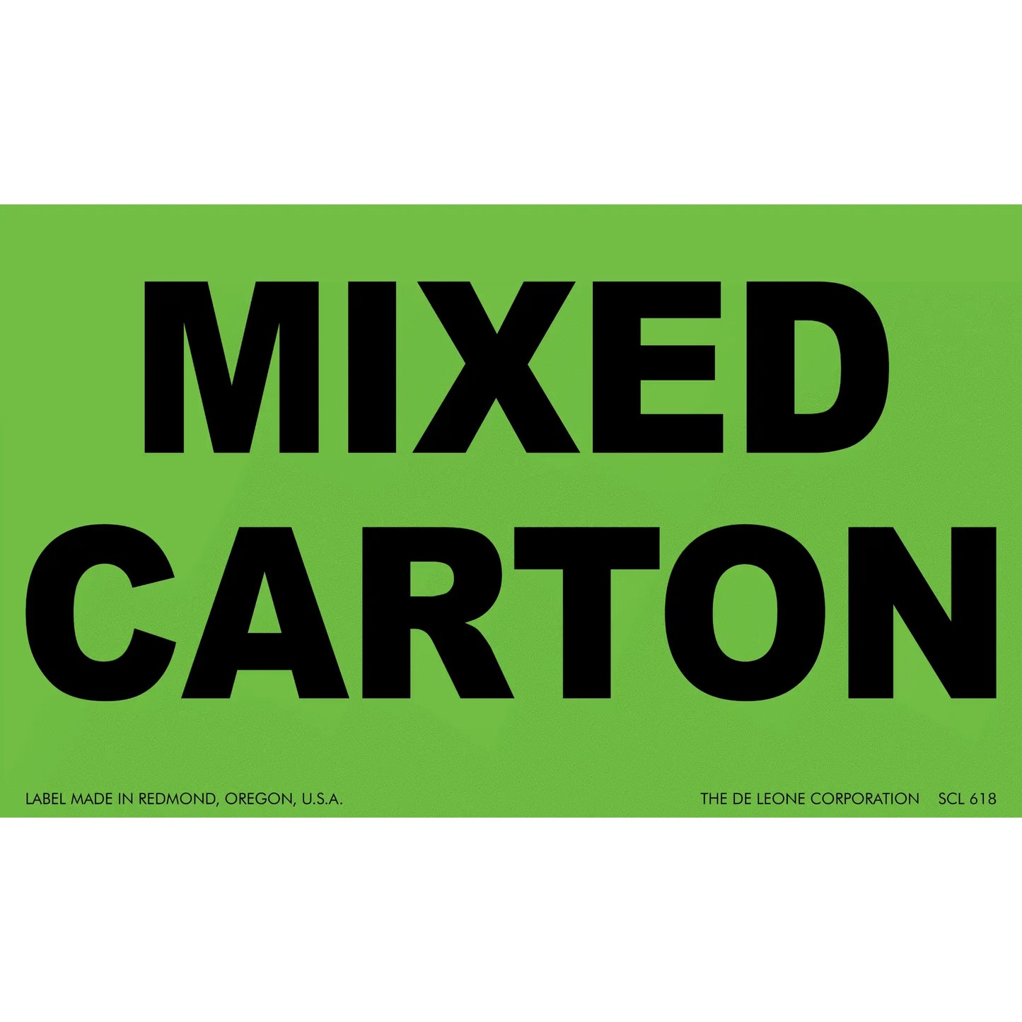 Green label with black text reading ’MIXED CARTON’