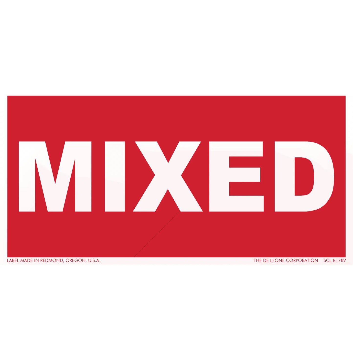 Red rectangular sign with white text reading ’MIXED’