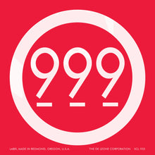 White circular logo containing ’999’’ on a red background.