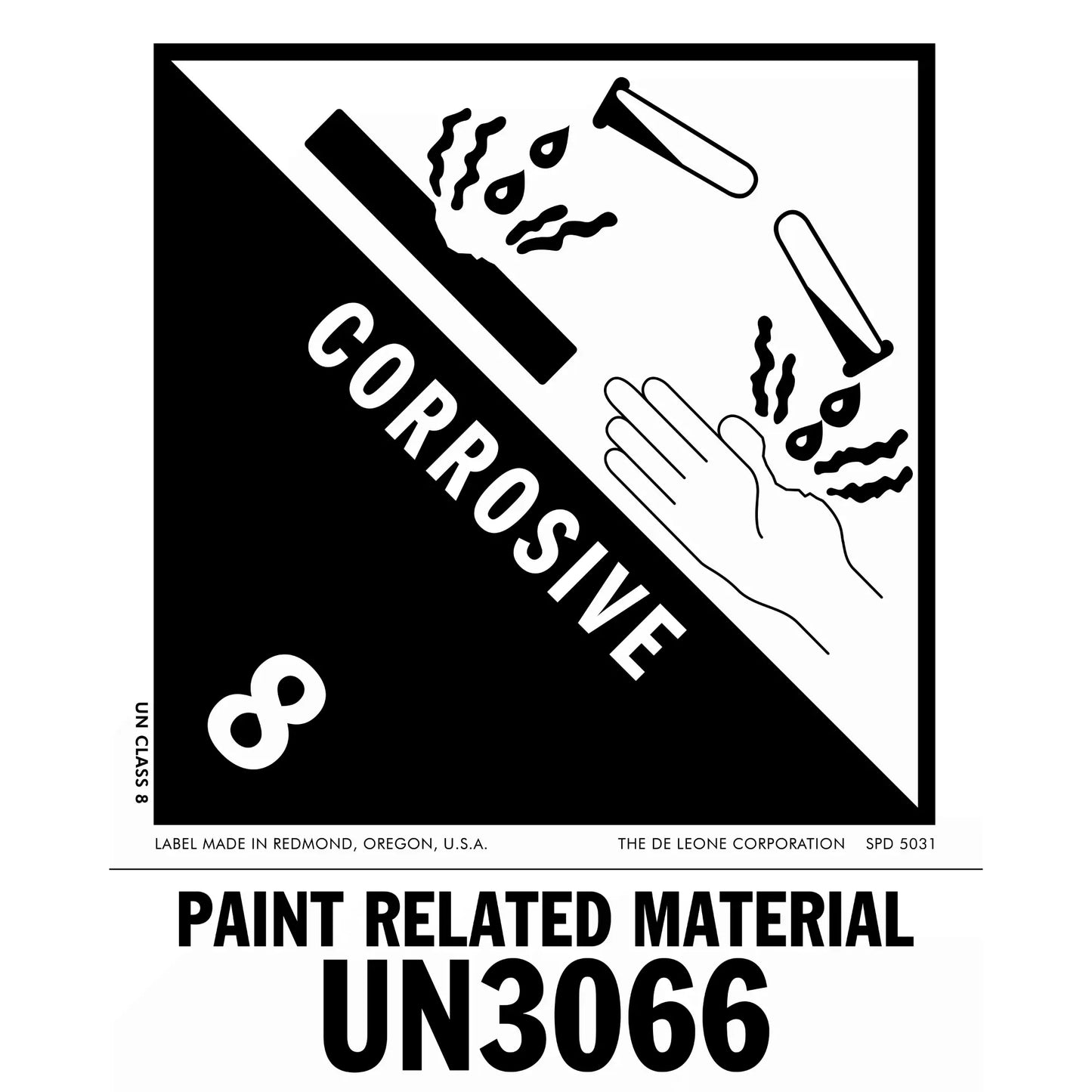 Hazard warning label for corrosive paint-related material with UN code 3066.