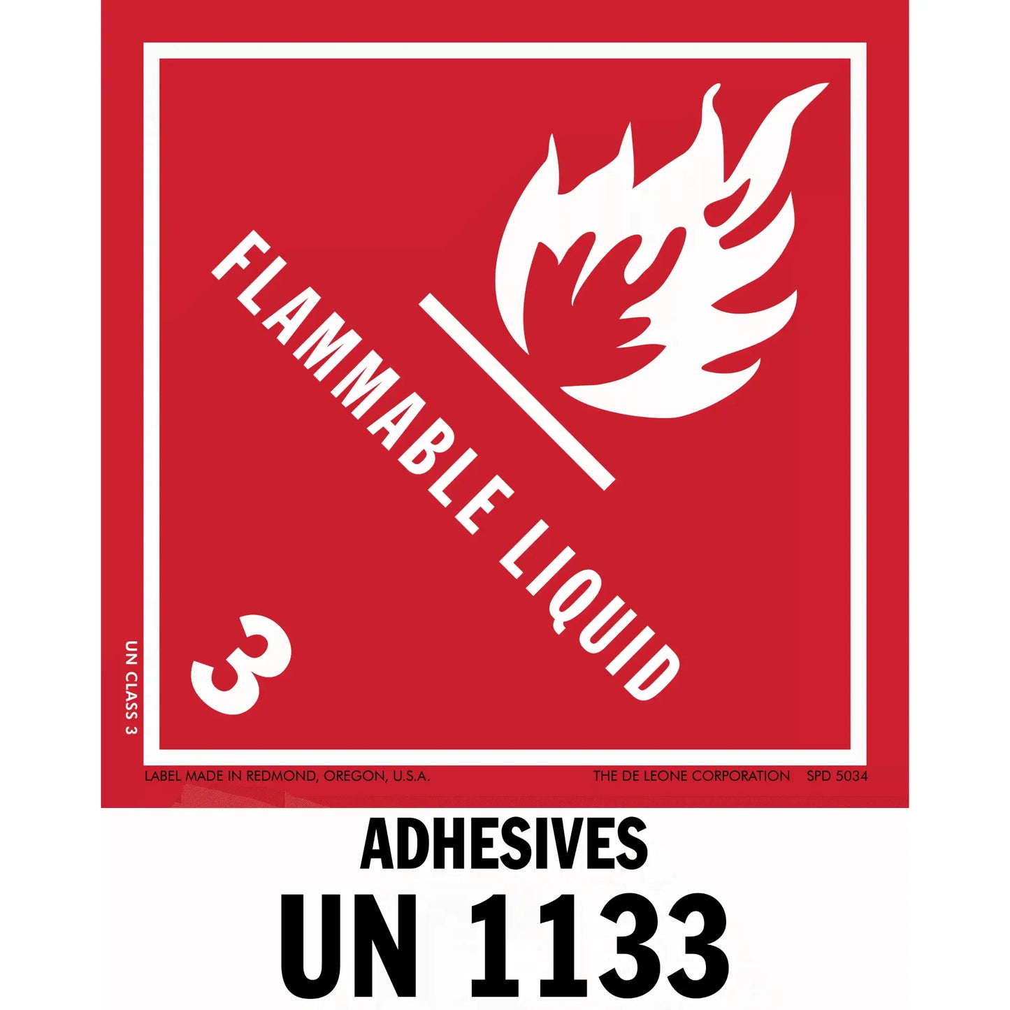 Red warning sign for flammable liquid adhesives with UN code 1133.