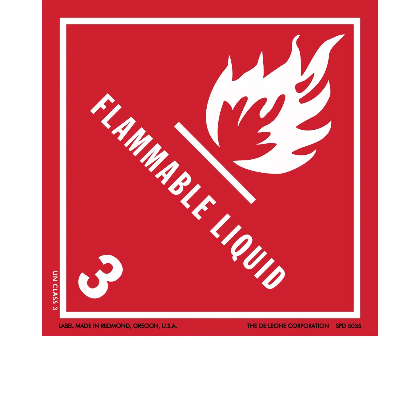 Red hazard warning sign for flammable liquid with flame symbol and number 3.