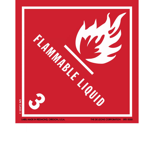 Red hazard warning sign for flammable liquid with flame symbol and number 3.