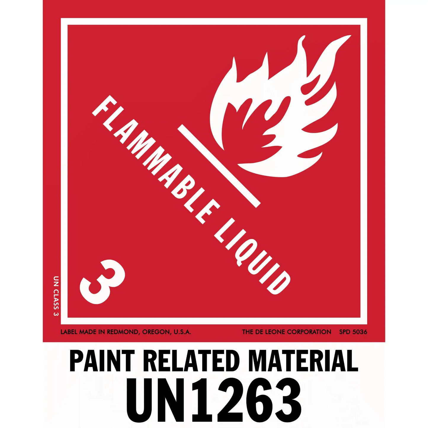 Red hazard warning sign for flammable liquid paint materials with UN1263 code.